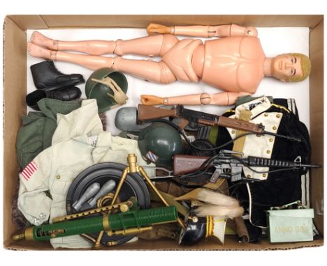 Palitoy Action Man vintage, unboxed group to include undressed flock head, gripping hands figure (may have reproduction hands