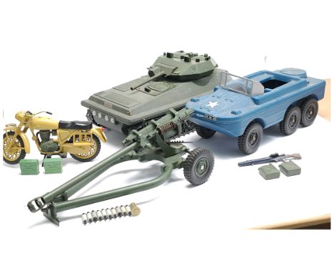 Palitoy Action Man Vintage group of loose/unboxed vehicles including (1) #34710 unboxed Scorpion Tank, (2) #34720 105mm Light