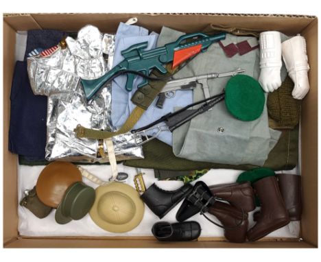 Palitoy vintage Action Man, loose clothing/accessories to include guns, various part outfits, helmets/hats plus others - see 