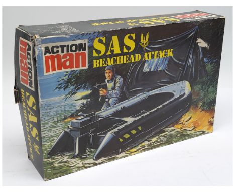 Palitoy Action Man vintage #934880 SAS Beachhead Attack, includes craft, outboard motor, survival tent, plus other accessorie