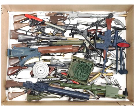 Palitoy Action Man vintage, a group of loose guns/weapons to include Vickers Mk1, Sten, Sterling, SLR, Thompson M1921, Carbin