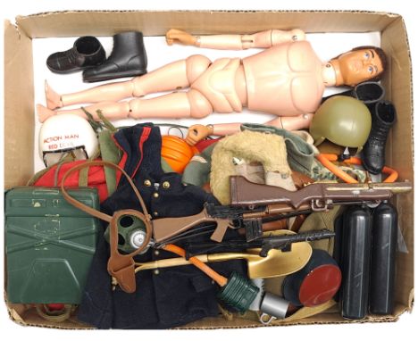 Palitoy Action Man vintage, unboxed group to include undressed flock head, gripping hands figure (may have reproduction hands