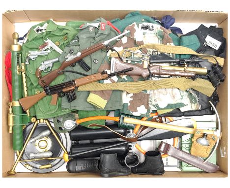 Palitoy Action Man vintage loose clothing/accessories to include guns, various part outfits, helmets/hats plus others - see p