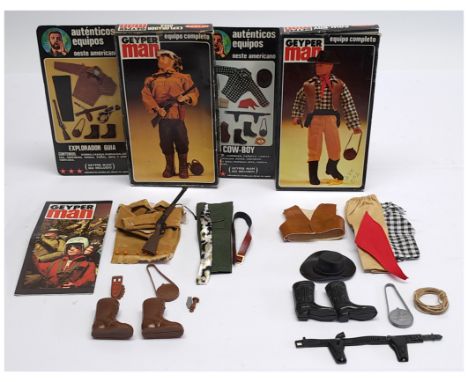 Geyper Man vintage pair, (1) #7501 Cow-Boy Outfit; (2) #7505 Explorador Guia Outfit, both appear to be Excellent to Near Mint