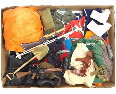 Palitoy Action Man vintage loose clothing/accessories to include guns, various part outfits, helmets/hats plus others - see p
