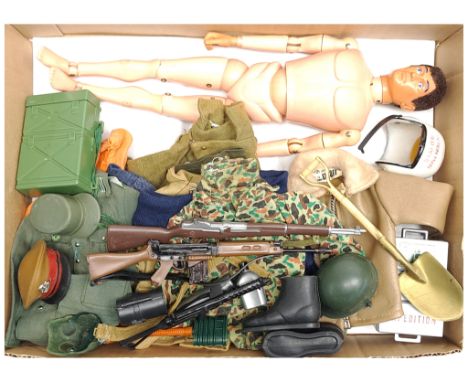 Palitoy Action Man vintage, unboxed group to include undressed flock head, gripping hands figure (may have reproduction hands