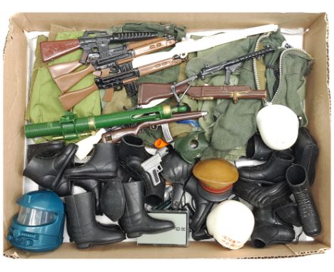 Palitoy Action Man vintage loose clothing/accessories to include guns, various part outfits, helmets/hats plus others, some d