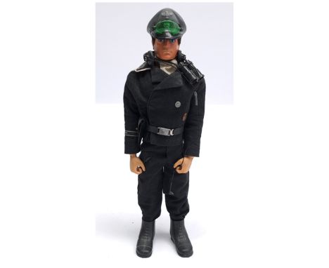 Palitoy Vintage Action Man Panzer Captain, dark flock hair, gripping hands, eagle eyes, dynamic body, jacket, trousers, belt,