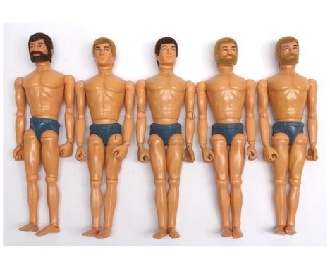 Palitoy Action Man vintage flock hair, dynamic body eagle-eyed figures/loose/undressed, a group which appear to be generally 