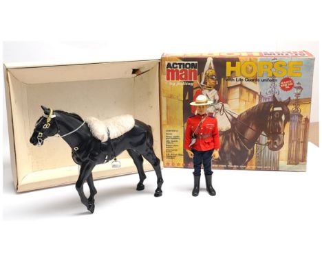Palitoy Action Man vintage pair 34712 Horse with Saddle and Stirrups, does NOT include the Life Guards uniform and armour, - 