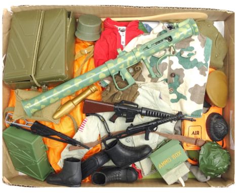 Palitoy Action Man vintage loose clothing/accessories to include guns, various part outfits, helmets/hats plus others - see p