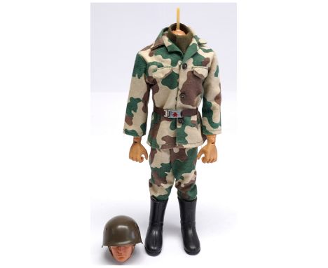 Palitoy Vintage Action Man figure dark flock hair, gripping hands, eagle eyes, dynamic body wearing a bespoke Palitoy Russian