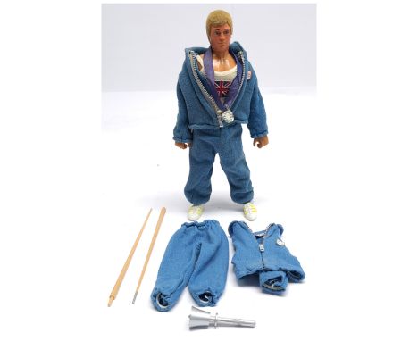 Palitoy Vintage Action Man Olympic Champion, blonde flock hair, gripping hands, eagle eyes, dynamic body, wearing tracksuit (