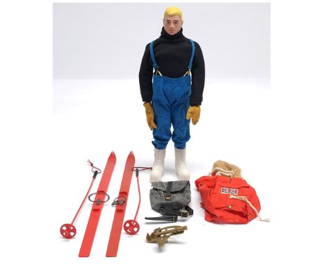Palitoy Vintage Action Man Polar Explorer, yellow painted head, plastic hands, wearing anorak, jersey, over-trousers, sextant