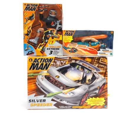 Hasbro modern Action Man, a boxed group to include (1) Silver Speeder, (2) Mission Torpedo, (3) Roller Extreme, not checked f