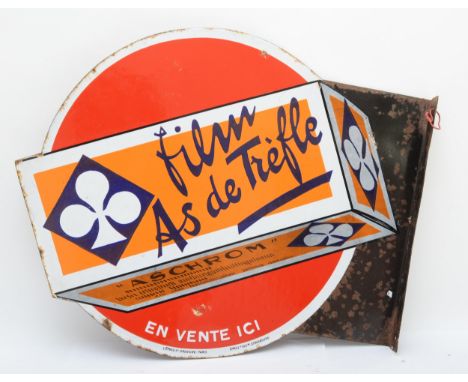 A double sided French vitreous enamel advertising sign, 64x53cm. 