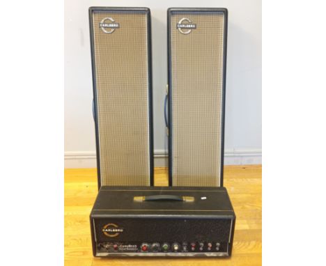 A Carlsbro Sound Equipment guitar amplifier, model CS 60 PA, together with two Carlsbro upright speakers, serial No 5054 and 
