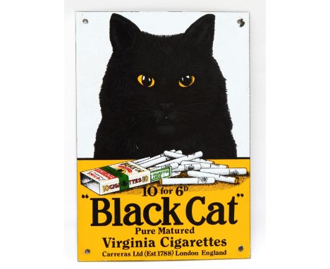 A single sided reproduction enamel sign, advertising Black Cat Cigarettes, 22 x 32cm