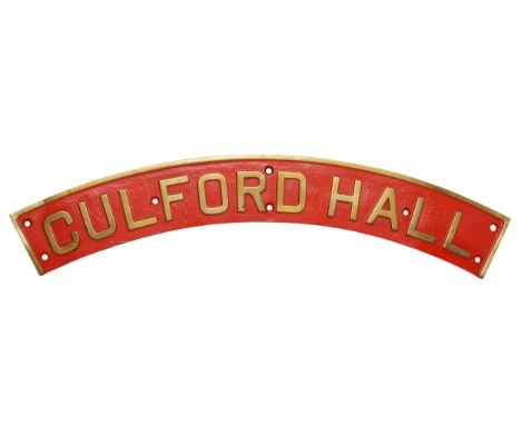 Culford Hall, a brass and enamel steam locomotive name plate, (B.R. Number 61615), 122cm. Built in October 1930 at Darlington