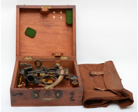 Sharman D. Neill, Belfast, an early 20th century 23cm brass sextant, with attachments and mahogany case, the box signed D. Wi