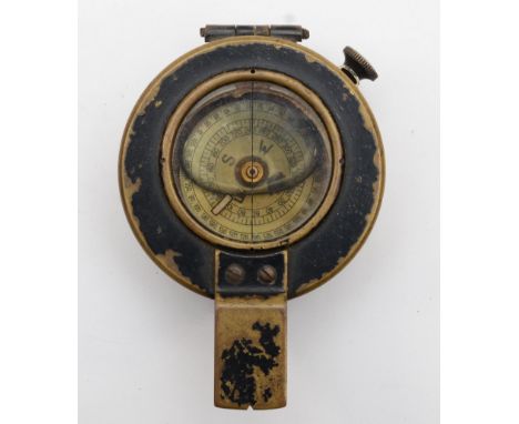 A WWII brass Prismatic Compass, MkIII (AUST), broad arrow 523, D broad arrow D, no. 12119, J.W.H. 
