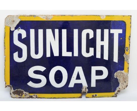 A vitreous enamel advertising sign 'Sunlight Soap' 92x61cm. 