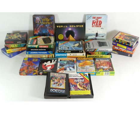 Spectrum console cassette games, twenty seven different titles, twenty eight in total, all boxed. See attached picture for in