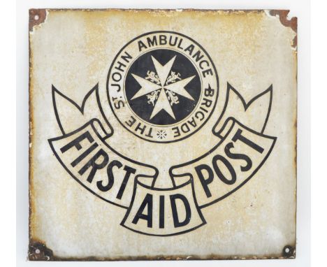 An early 20th century 'First Aid' vitreous enamel sign 'The St John Ambulance Brigade' 38x36cm 