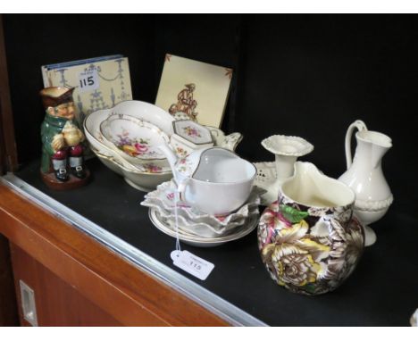 Three Victorian Mintons ceramic tiles, Royal Crown Derby 'Derby Posies' (3), and other ornamental china 