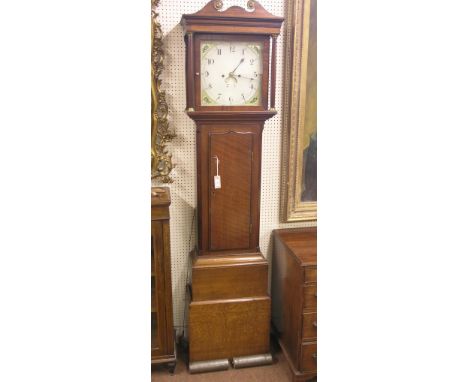A George III 8-day longcase clock, square enamelled dial with date aperture, movement with anchor escapement, oak case with s