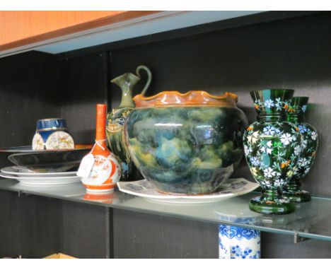 A Royal Doulton ewer, 11in., together with a similar jardiniere and a Balance of Payments plate, also to include a Poole dish