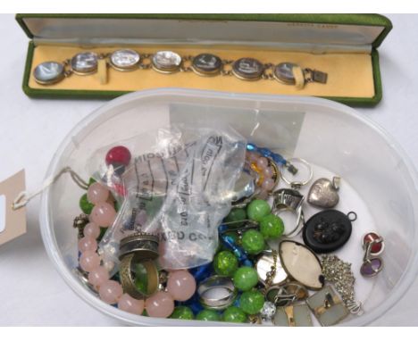 Silver and other jewellery, including pearl intaglio bracelet, also to include four coin pendants 