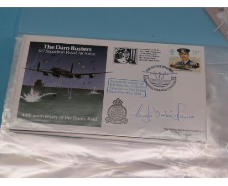 The Dam Busters, black and white panoramic photograph, entire squadron, Scampton, 1943, framed, 22 First Day Covers personall