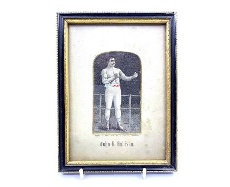 Three Victorian Stevengraph silk pictures depicting portraits of the following pugilists: John Lawrence Sullivan (American, 1