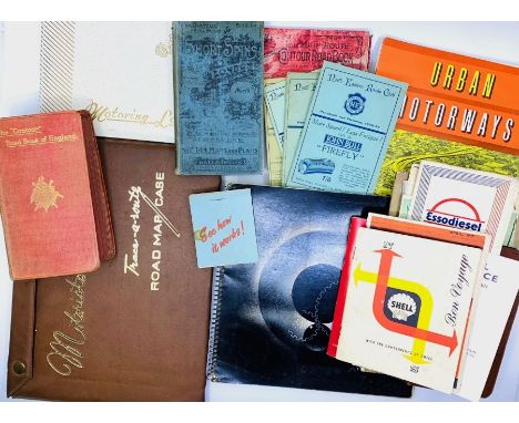 Collection of vintage motoring books, brochures, maps