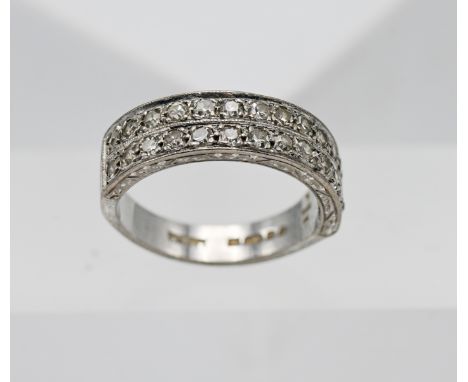 A diamond two row ring, set in 18ct white gold, size K/L