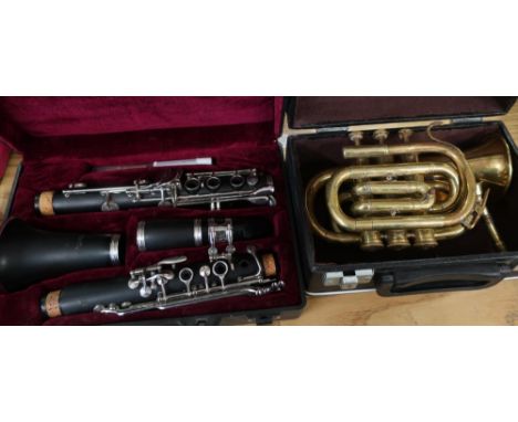 Cased Bessons &amp; Co brass cornet and a cased clarinet (2) 