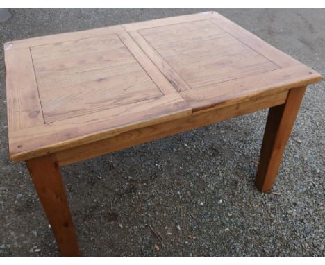 Modern light oak rectangular extending dining table on square supports (125cm x 90cm x 78cm) (plus leaf) 