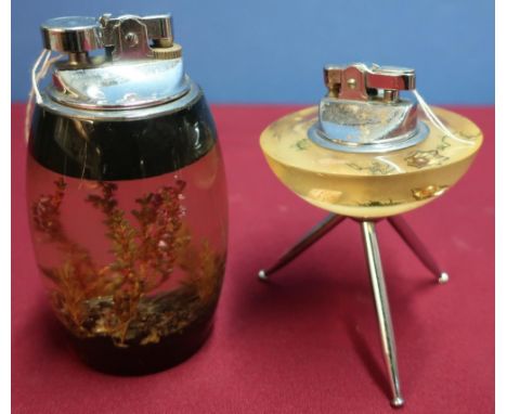 Retro c.1960's Sputnik style table lighter, the body with aquarium type design and another aquarium type table lighter (2) 