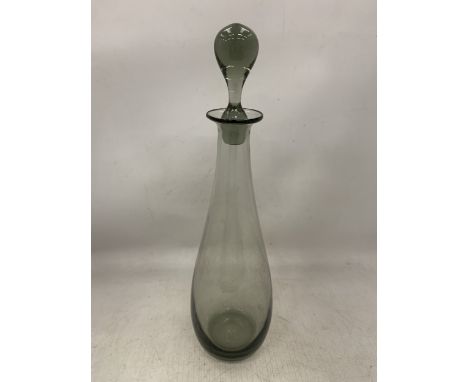 A 1960'S PER LUTKEN TEARDROP SMOKED GLASS DECANTER WITH STOPPER