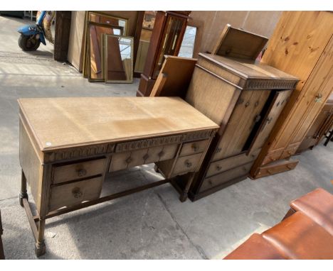 A MID 20TH CENTURY OAK WARDROBE, DRESSING TABLE AND BEDSTEAD
