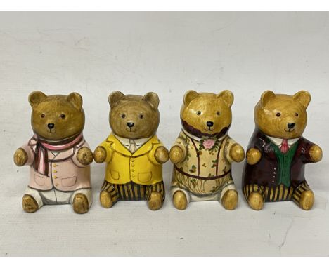 FOUR RYE POTTERY BEARS DECORATED BY JOAN DE BETHEL - THREE DATED 1992 - ONE DATED 1991
