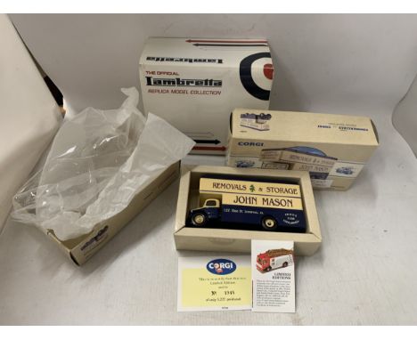 TWO NEW AND BOXED CORGI CLASSIC COMMERCIALS BEDFORD PANTECHNICON 'MASONS' VANS PLUS A BOXED HAMILTON COLLECTION REPLICA MODEL
