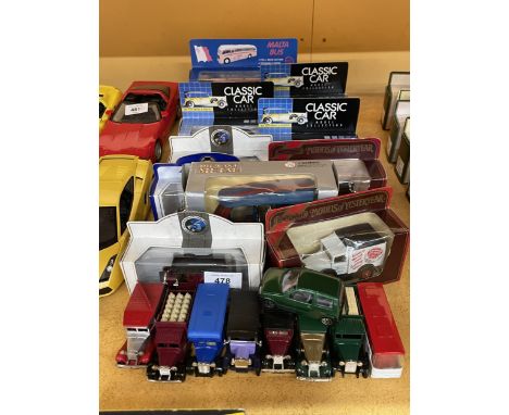 A COLLECTION OF DIECAST VEHICLES TO INCLUDE CLASSIC CAR MODEL COLLECTION, MATCHBOX MODELS OF YESTERYEAR, MALTA BUS, SUNNYSIDE