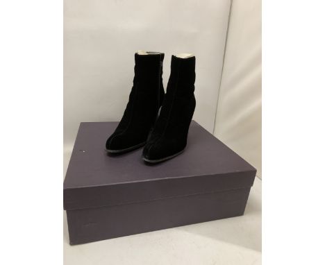 A  BOXED PAIR OF SIZE 37.5 WORN PRADA VELVET BOOTS