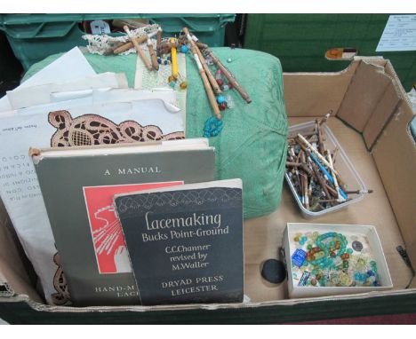 Lace Makers Bobbins, Lace Makers Cushion, a Manual of Hand Made Bobbin Lacework by Margaret Maidment, and other books on lace
