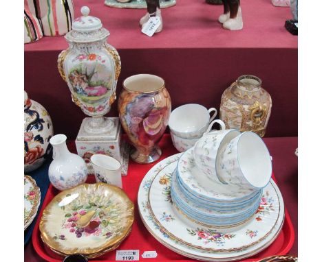 Royal Worcester Teaware, plates, Japanese Satsuma vase, (dam), classical style vase and cover on square base, etc:- One Tray