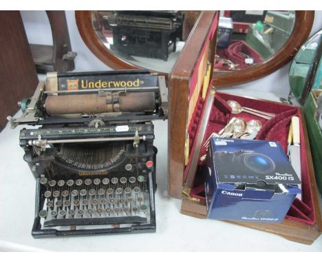 Underwood Typewriter, Canon SX400is camera, together with a part canteen of cutlery (3).