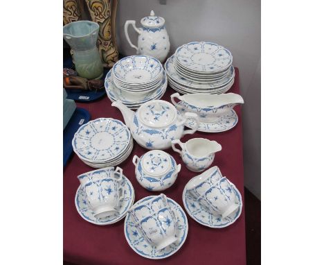 Aynsley 'Delphine' Pattern Dinner and Tea Ware, comprising six dinner, medium plates and side plates, six pudding bowls, six 