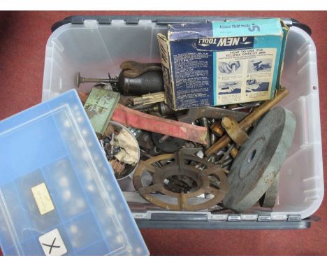 Tools - grease guns, grinding stones. Ramfords and Ransone's spanners, ruler, marking gauge, etc:- One Box.